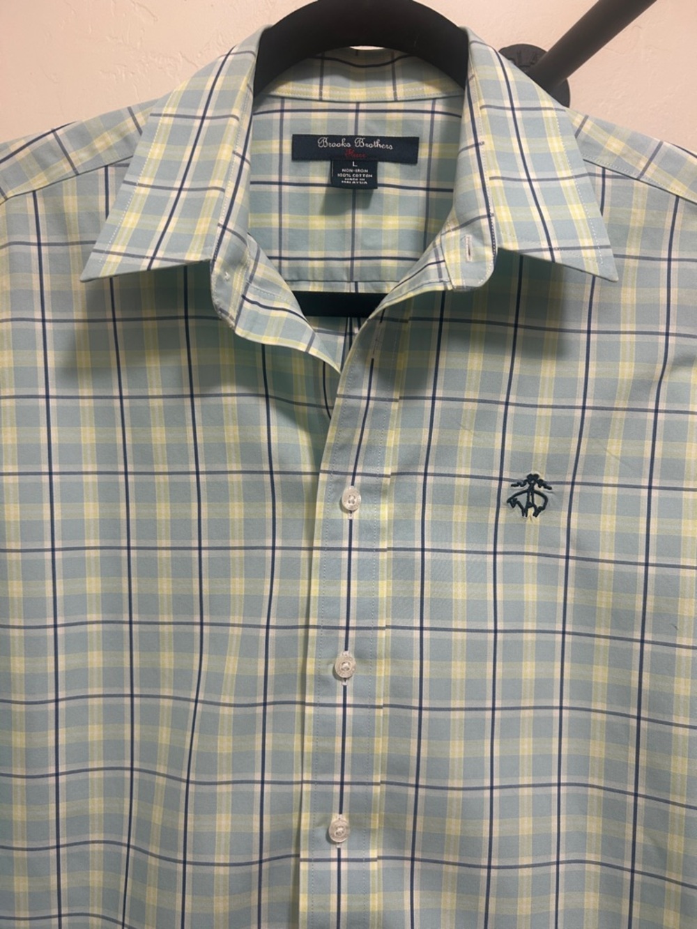 Brooks Brothers Pale Blue and Soft Yellow Plaid Dress Shirt